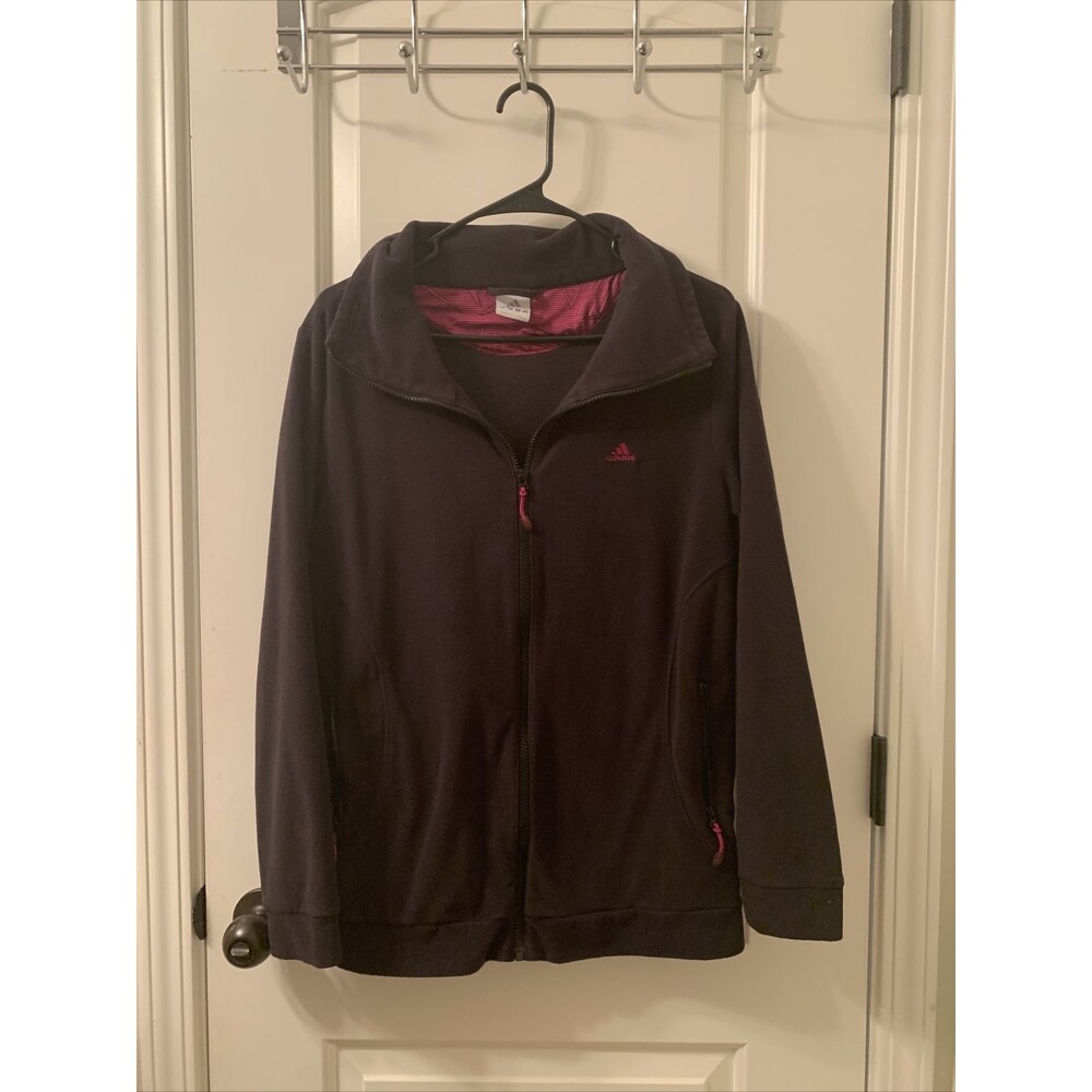 Adidas Women's Fleece Full Zip Jacket Collar Size Large Black Gray